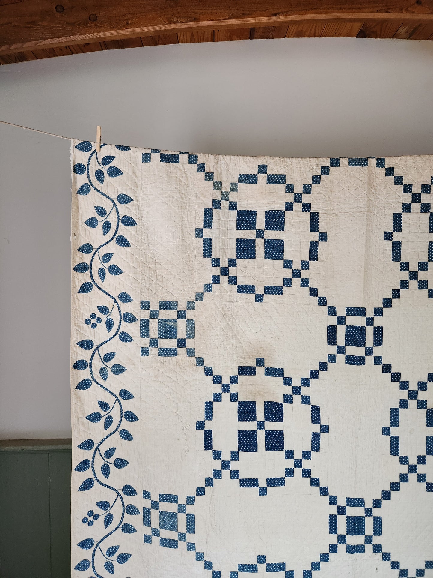 Blue and White 19th Century Antique Patchwork Quilt