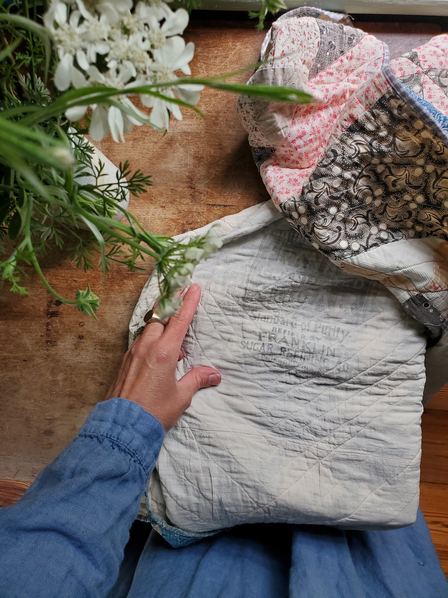 Vintage Sugar Sack Patchwork Quilt ca 1920