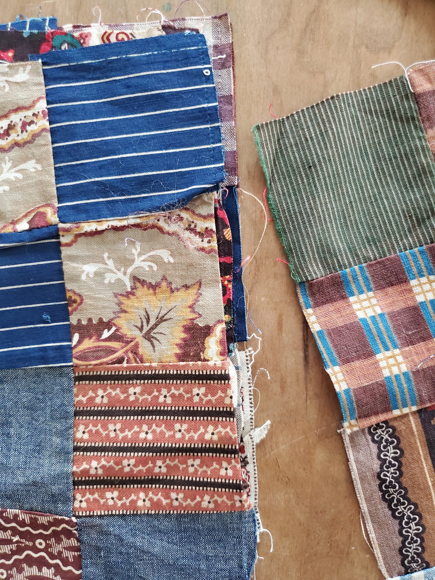 Set of 6 Partially Pieced Patchwork Quilt Blocks, 19th Cent