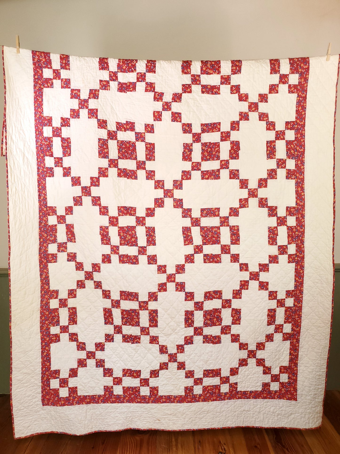 Red Rose Vintage Patchwork Quilt