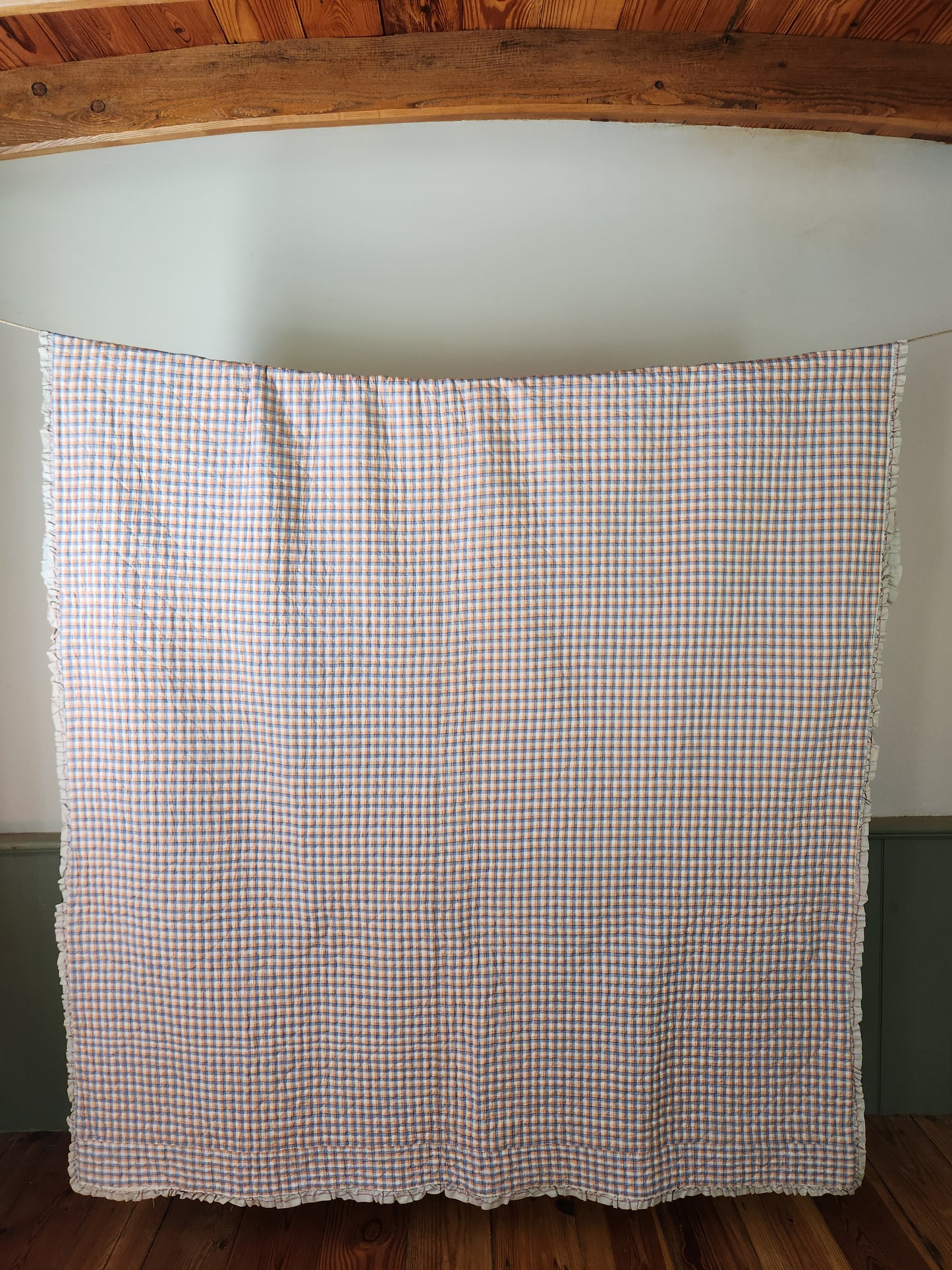 Unique Vintage Patchwork Quilt with Ruffles c1940