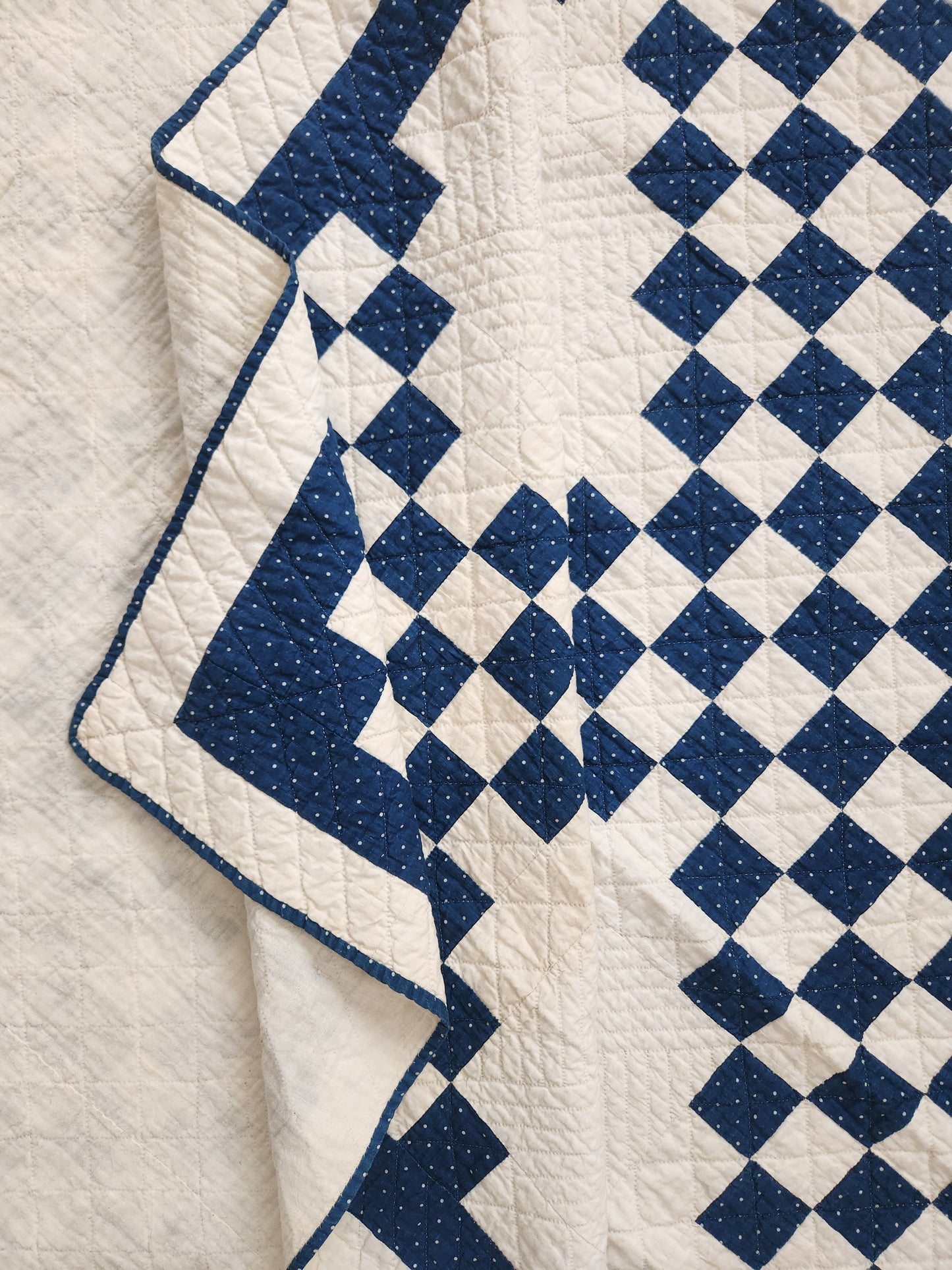 Antique Blue & White Triple Irish Chain Quilt c1900