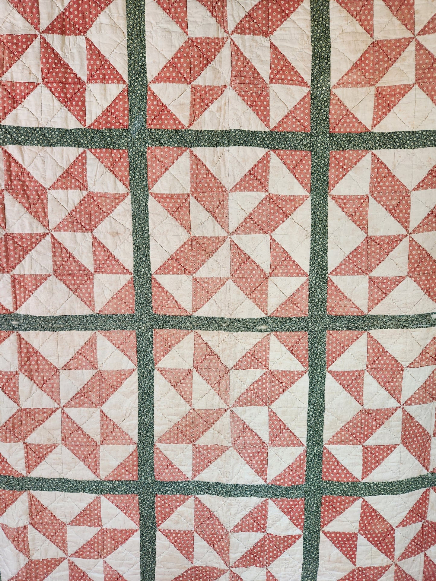 Antique Patchwork Quilt in Green & Red