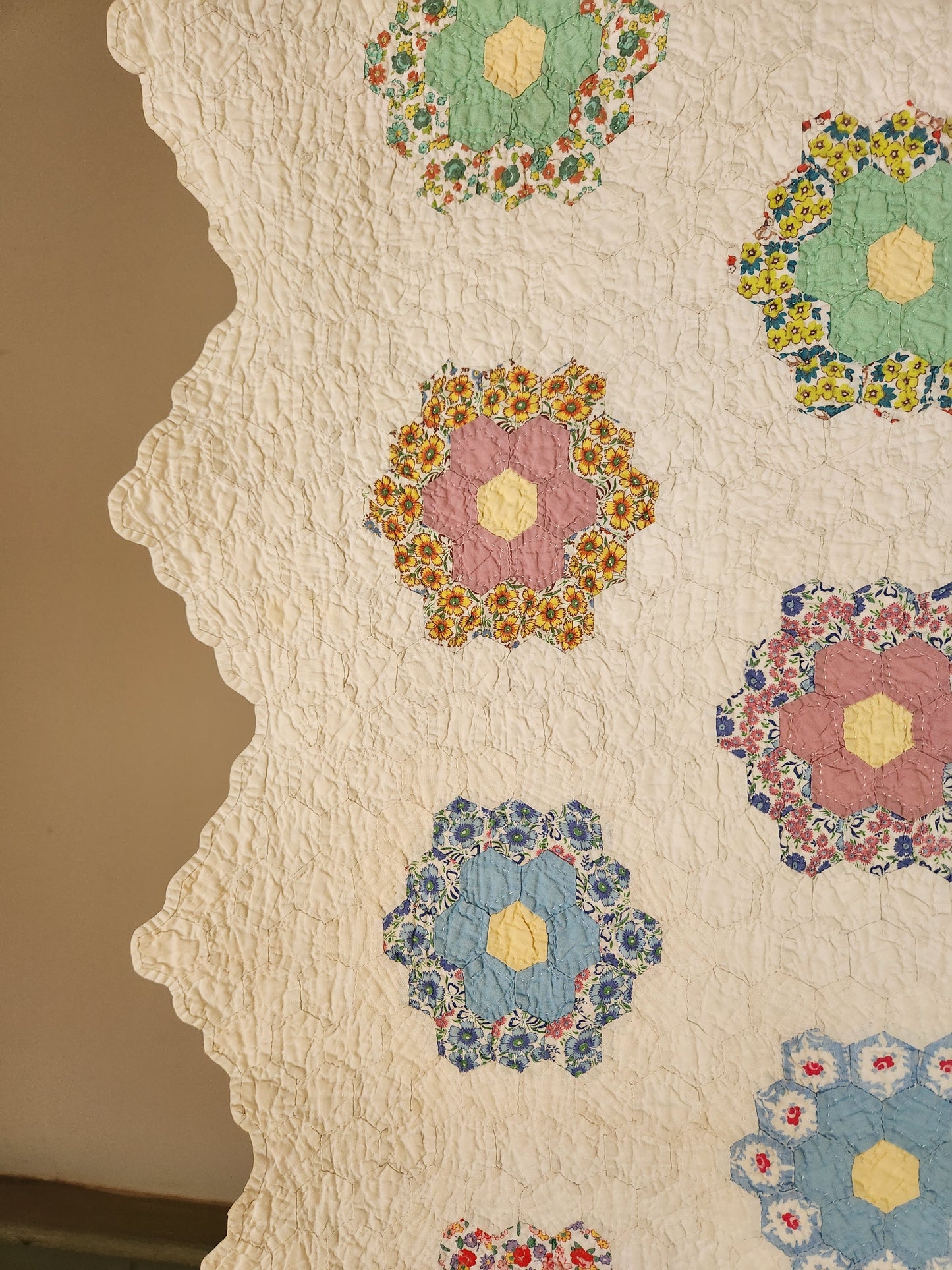 Grandmother's Garden Patchwork Crib Quilt c1930