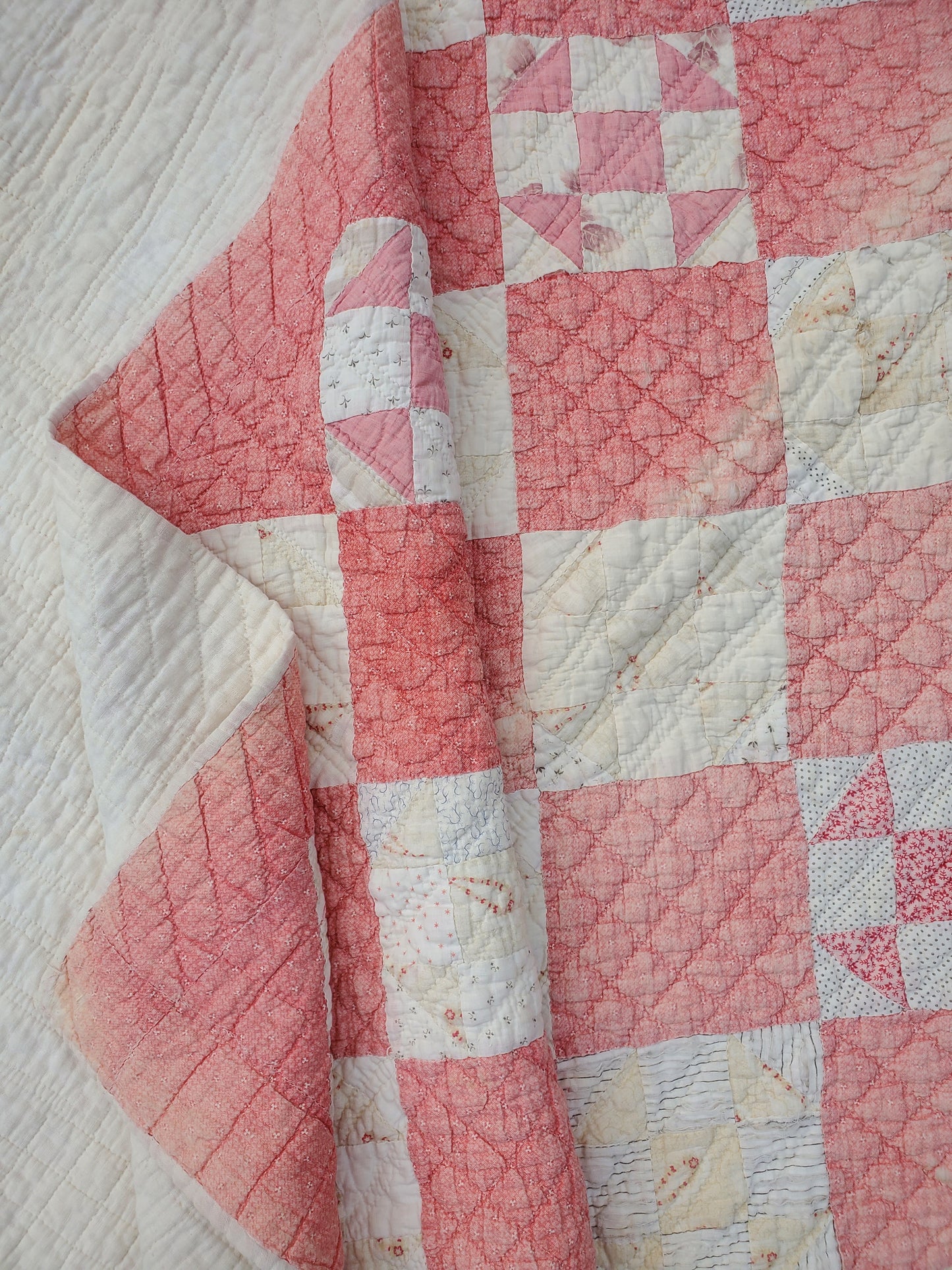 Antique Pink & White Patchwork Quilt