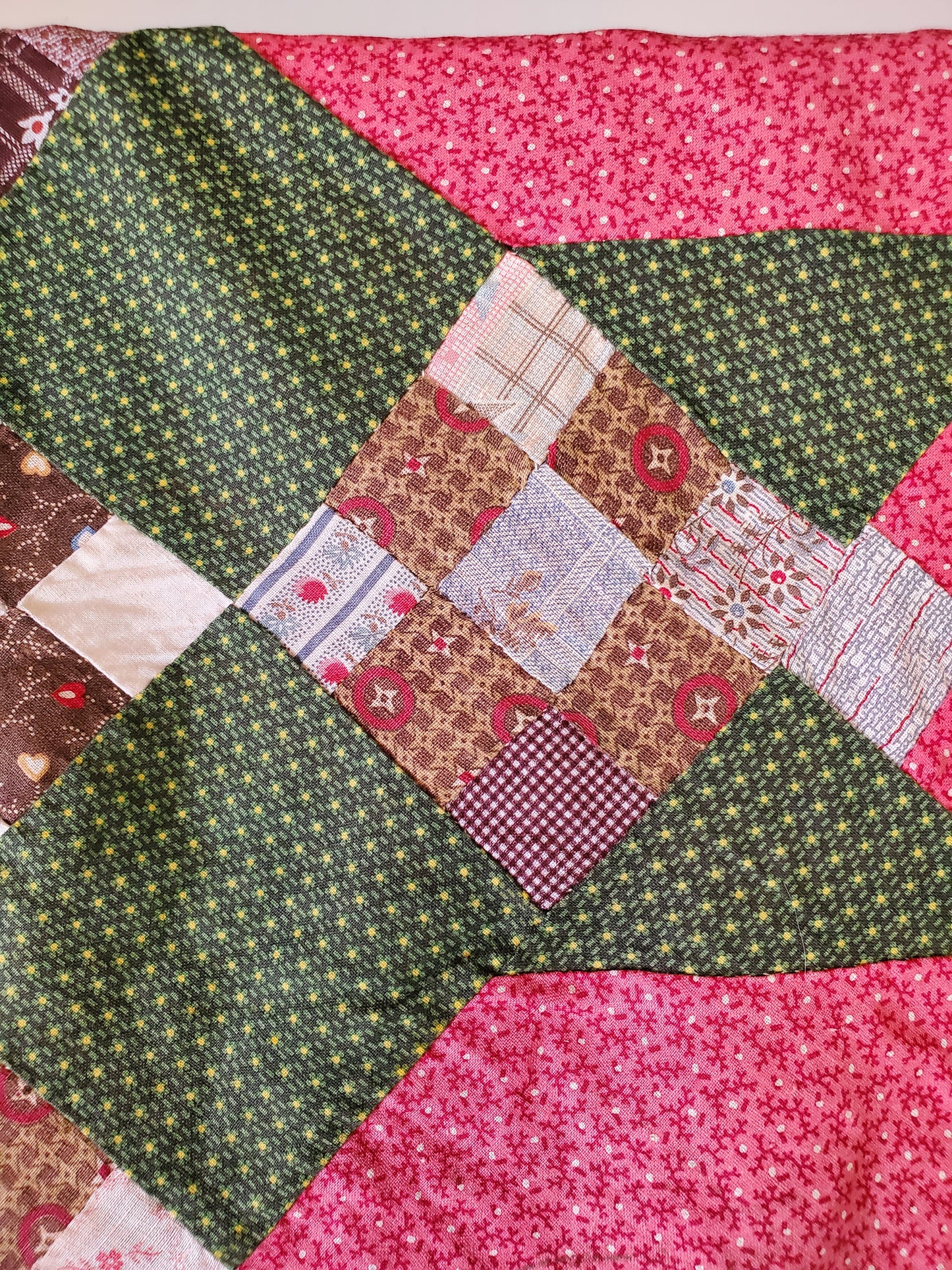19th Cent Green and Pink Quilt Top