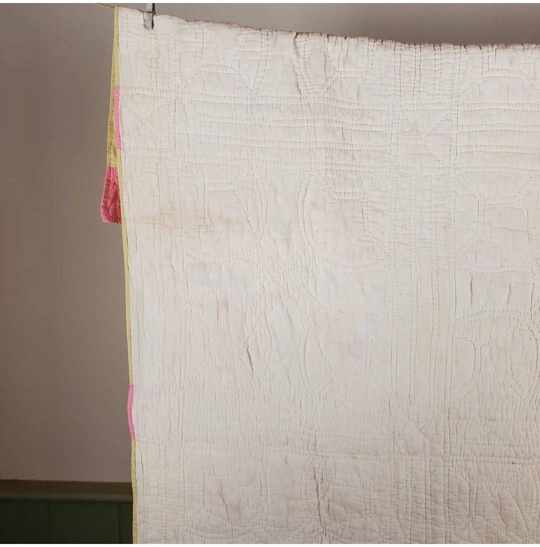 Antique Green & Pink Tulip Quilt