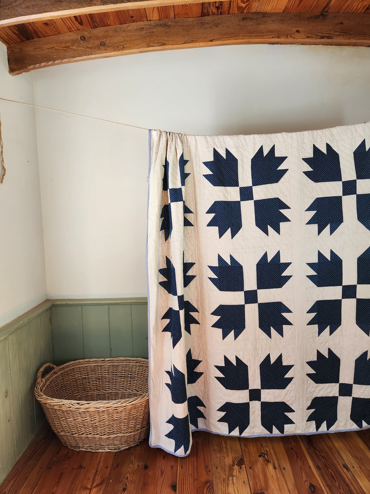 Antique Indigo and White Bear Paw Quilt c1900