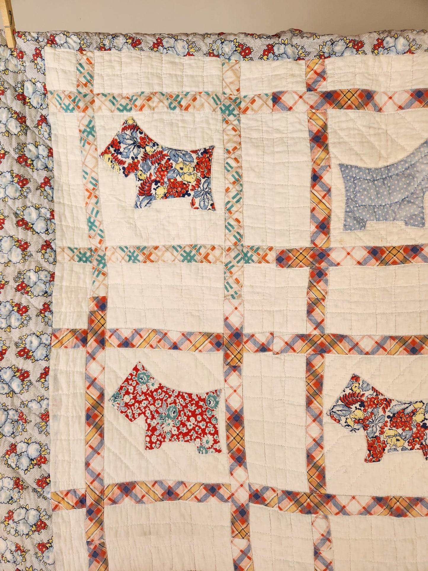 Vintage Feed Sack Scottie Quilt c1930