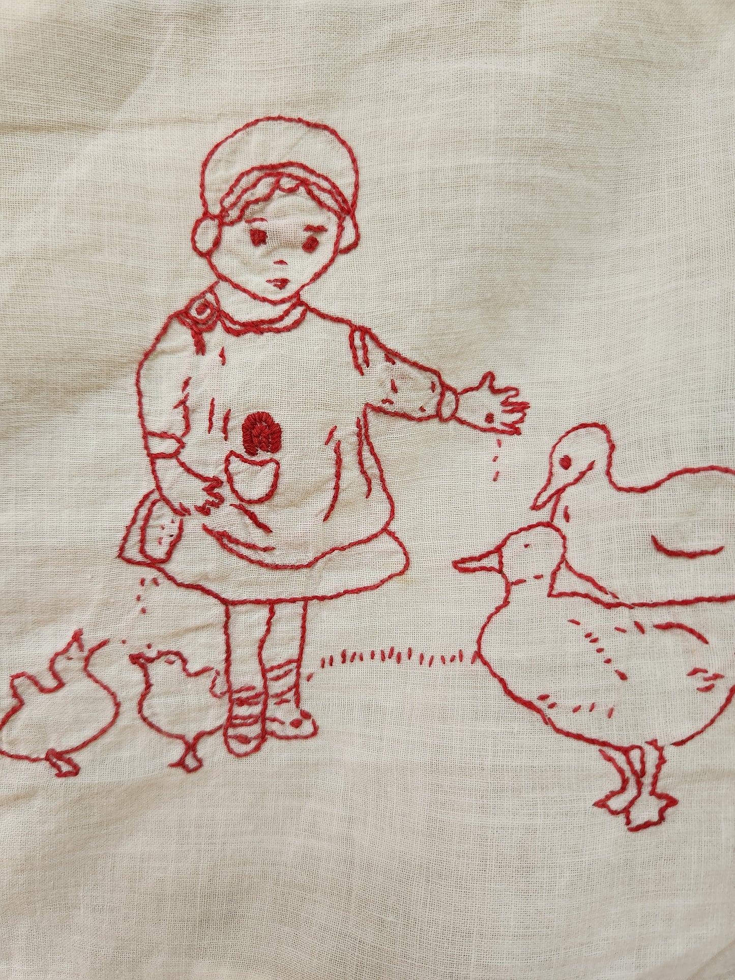 Child’s Redwork Quilt Top Coverlet 1917