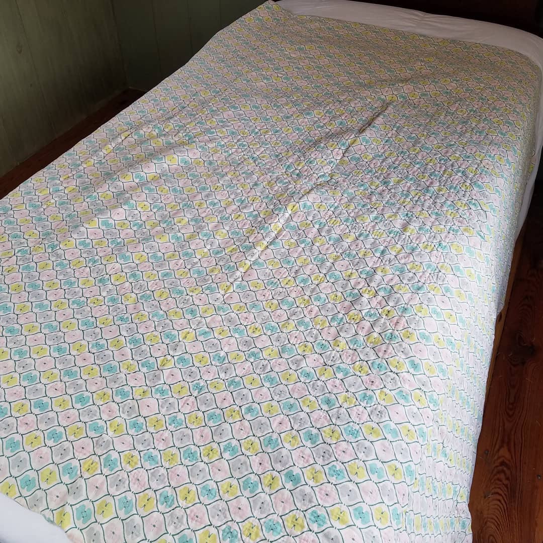 Pink Leaf 9 Patch Quilt
