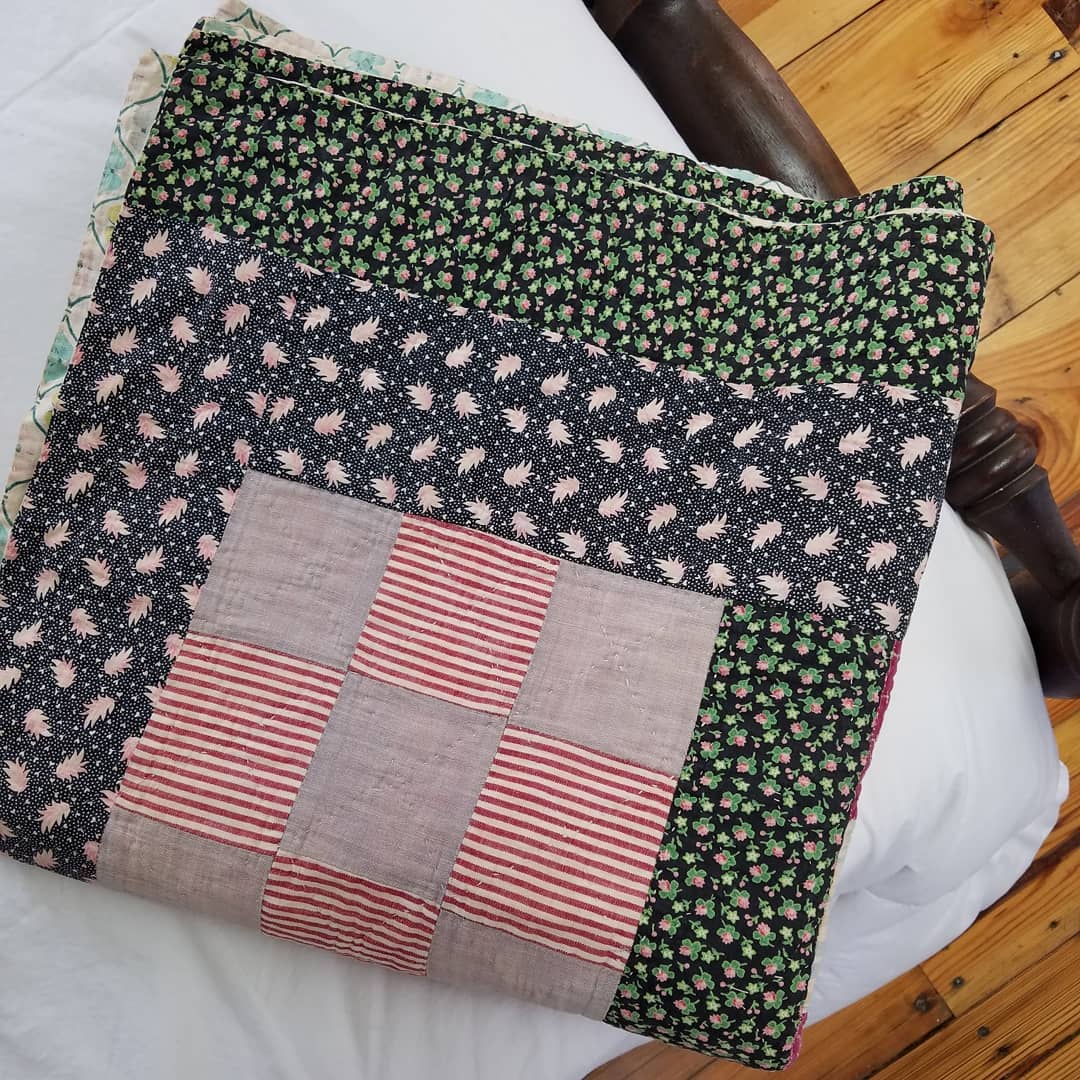 Pink Leaf 9 Patch Quilt