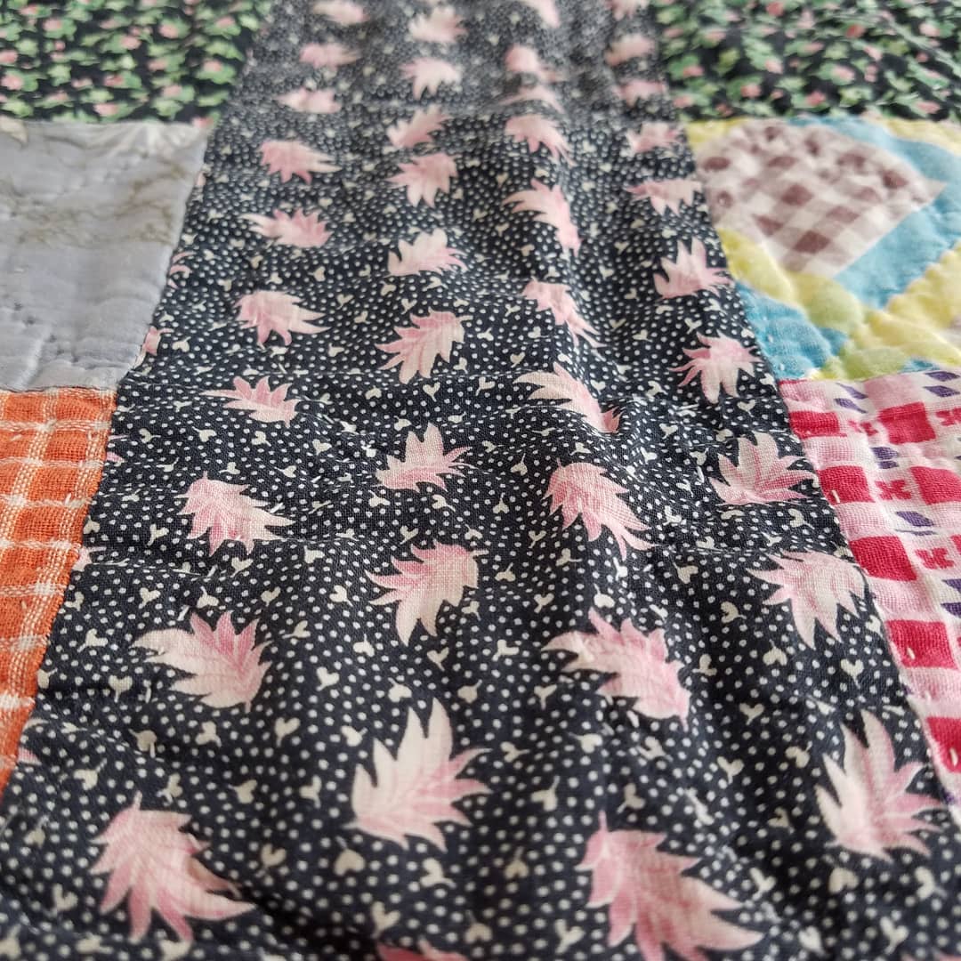 Pink Leaf 9 Patch Quilt