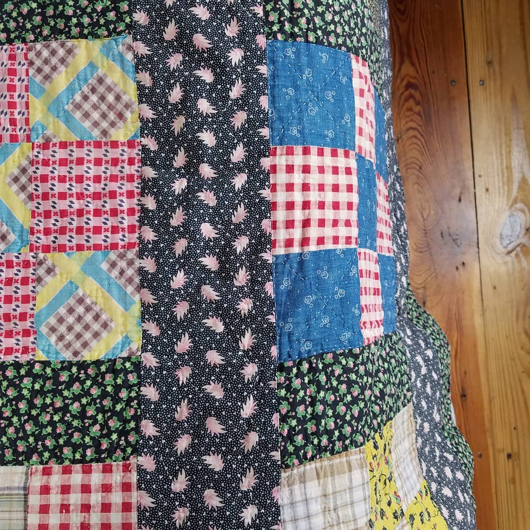 Pink Leaf 9 Patch Quilt