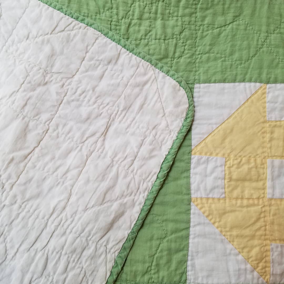 Green and Yellow Churn Dash Quilt