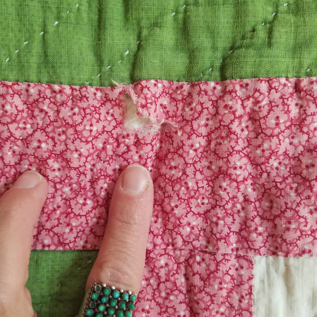 Pink and Green Calico Prairie Star Quilt