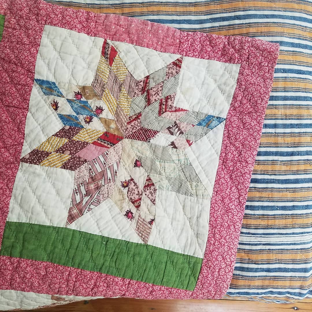 Pink and Green Calico Prairie Star Quilt