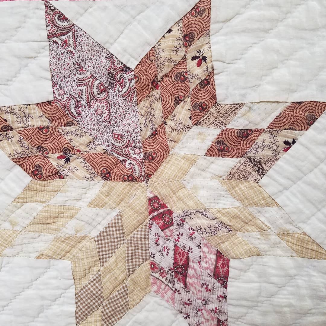 Pink and Green Calico Prairie Star Quilt