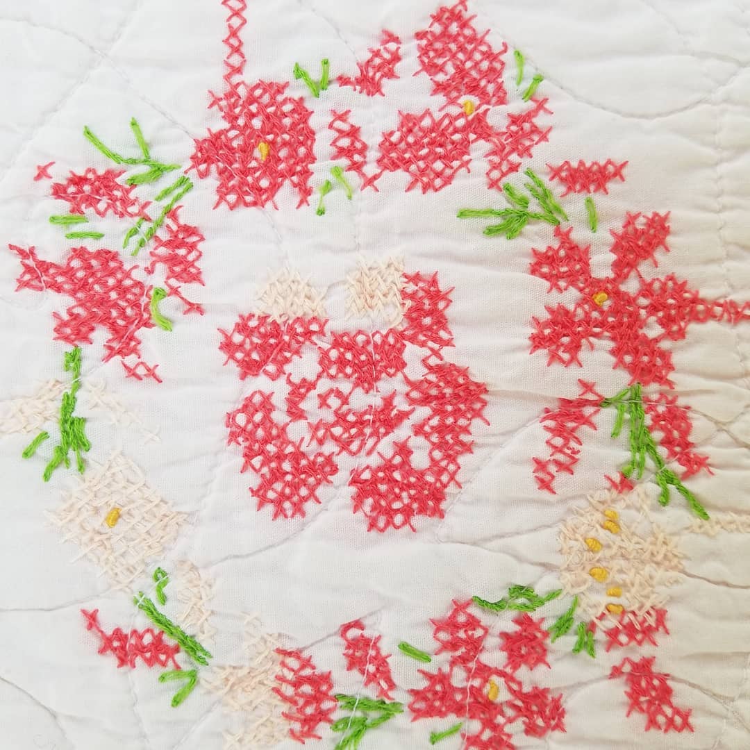 Floral Crosss Stitch Embroidered Quilt