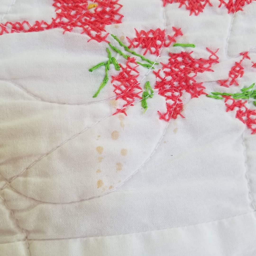 Floral Crosss Stitch Embroidered Quilt