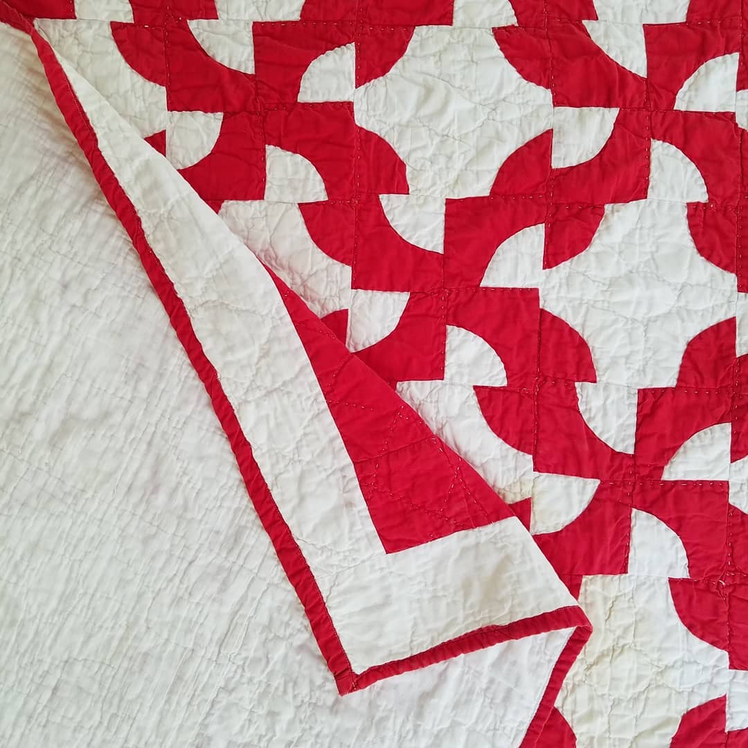 Red and White Drunkard's Path Quilt
