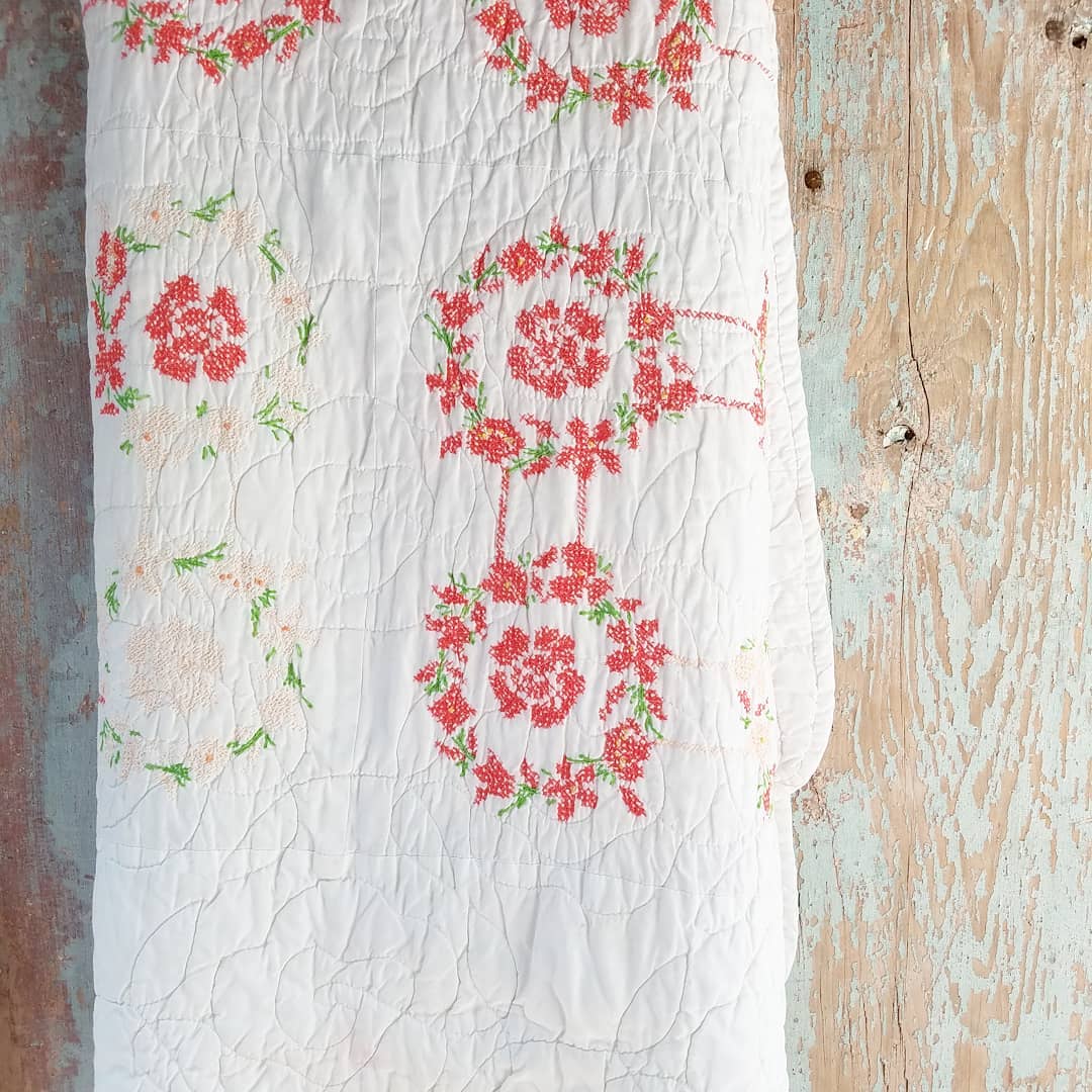 Floral Crosss Stitch Embroidered Quilt