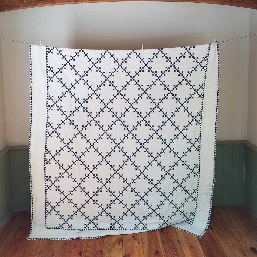 Navy and White Irish Chain Quilt