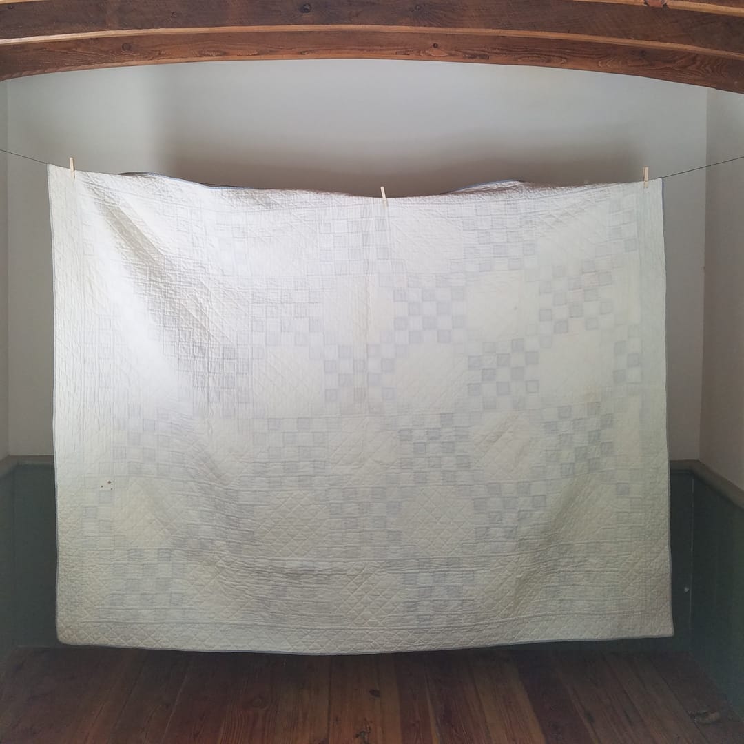 White and Blue Irish Chain Quilt