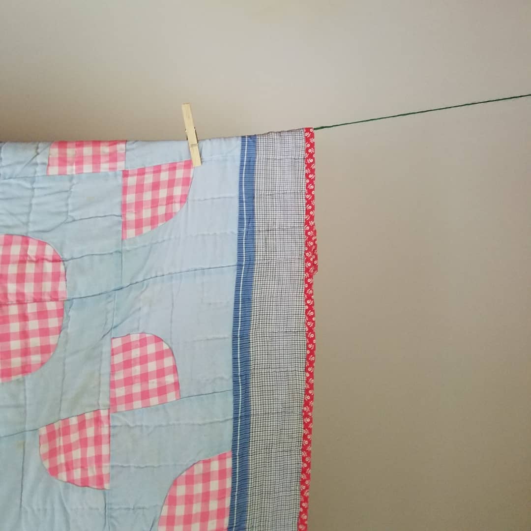 Blue and Pink Gingham Snowball Quilt