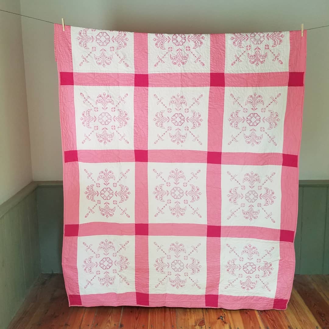 Pink Embroidered Quilt