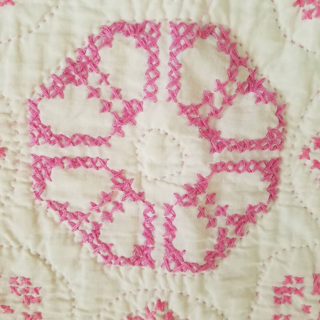 Pink Embroidered Quilt