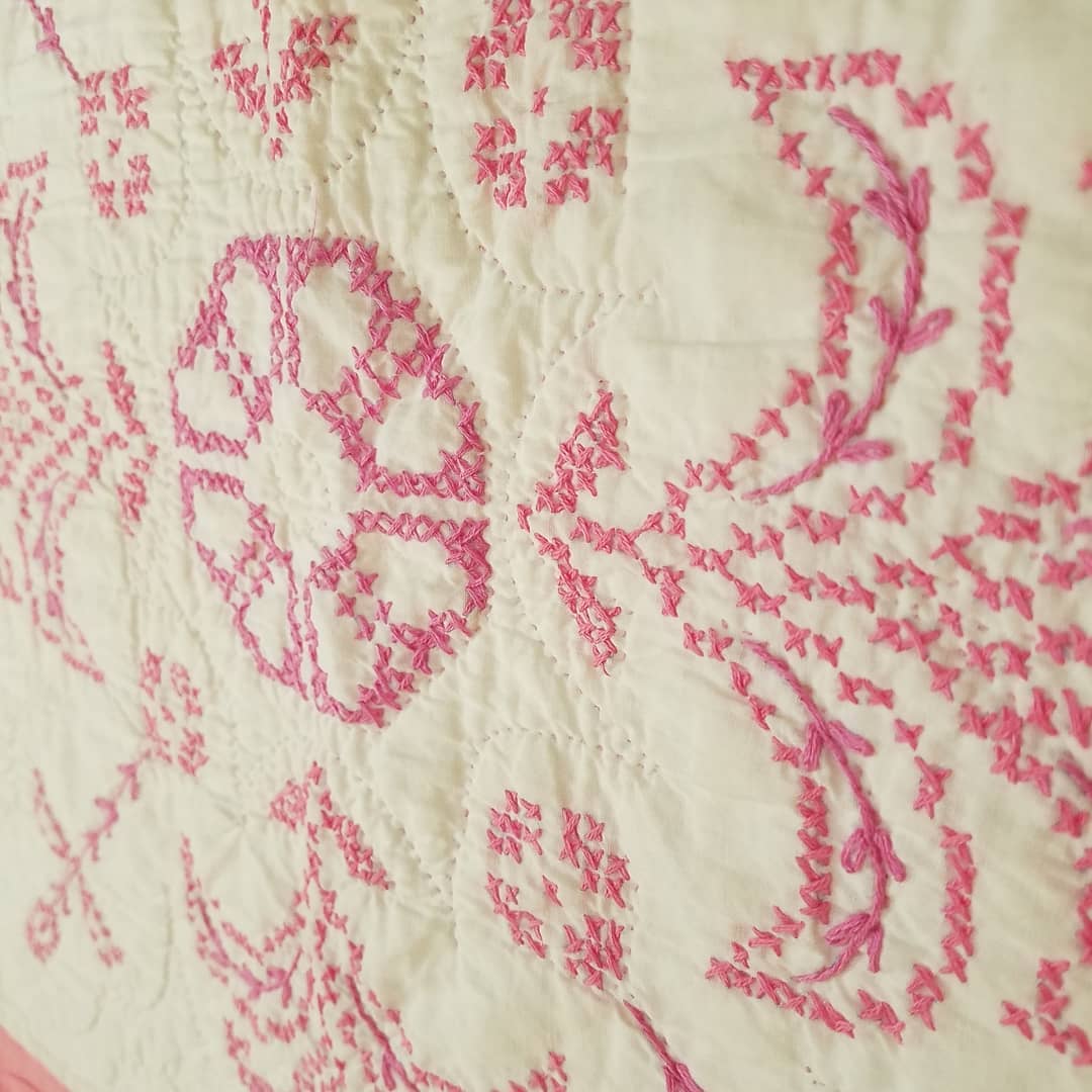 Pink Embroidered Quilt