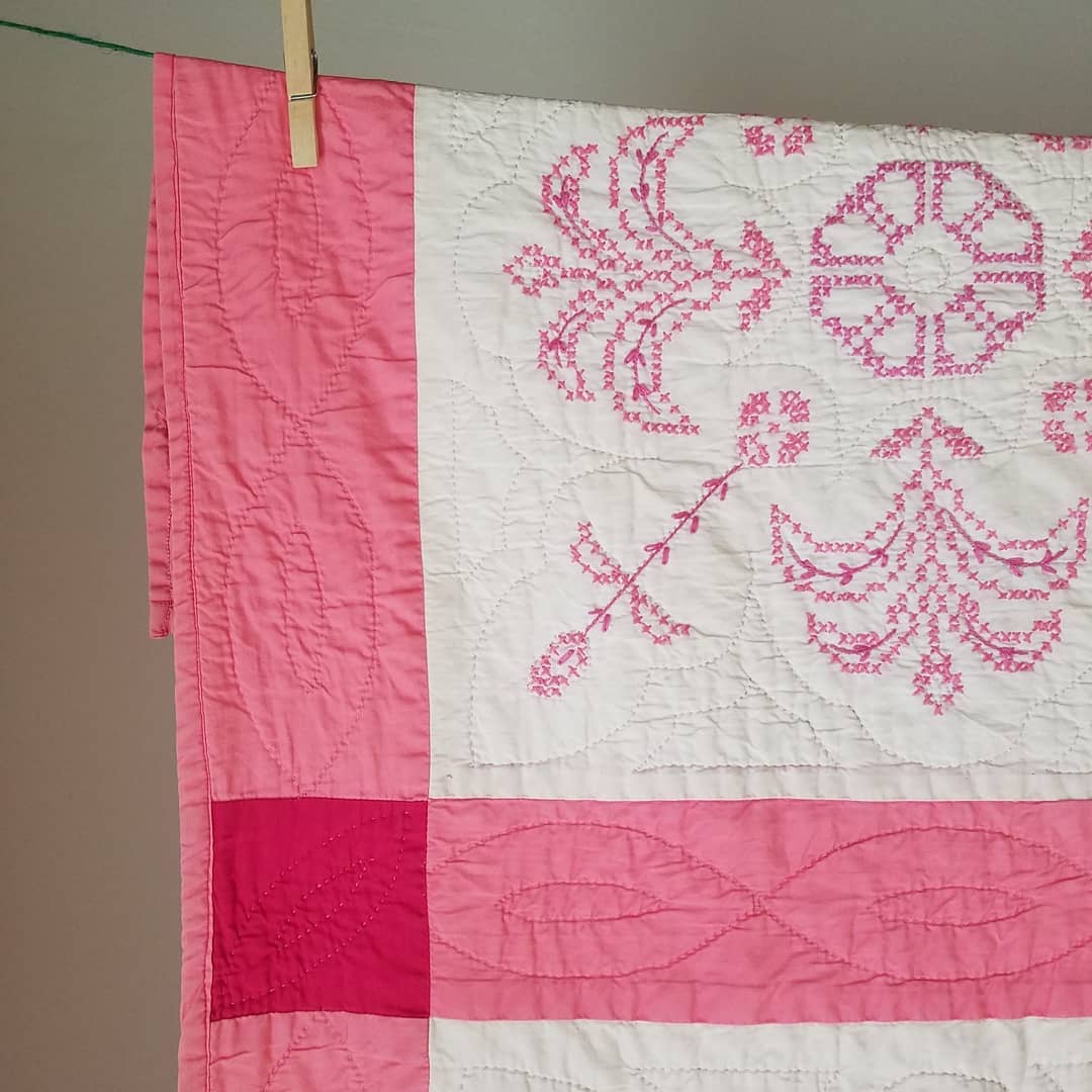 Pink Embroidered Quilt