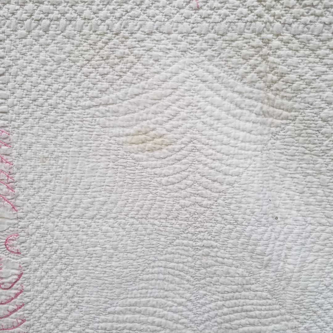 Pink Applique and Embroidered Quilt