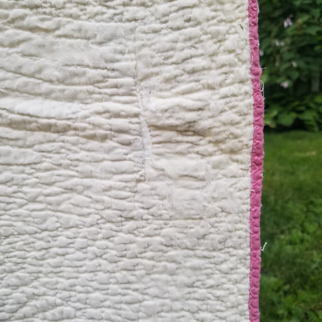Pink Applique and Embroidered Quilt