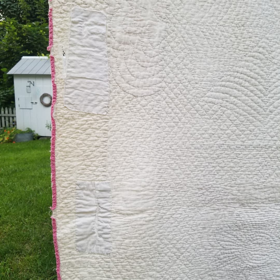 Pink Applique and Embroidered Quilt