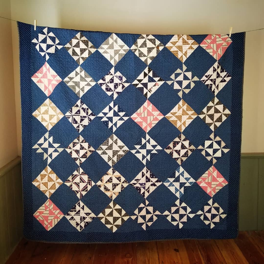 Indigo Quilt with Feed sack Backing