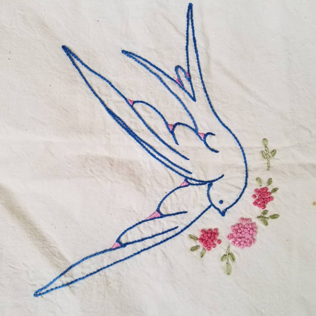 Hand Embroidered Dove Coverlet