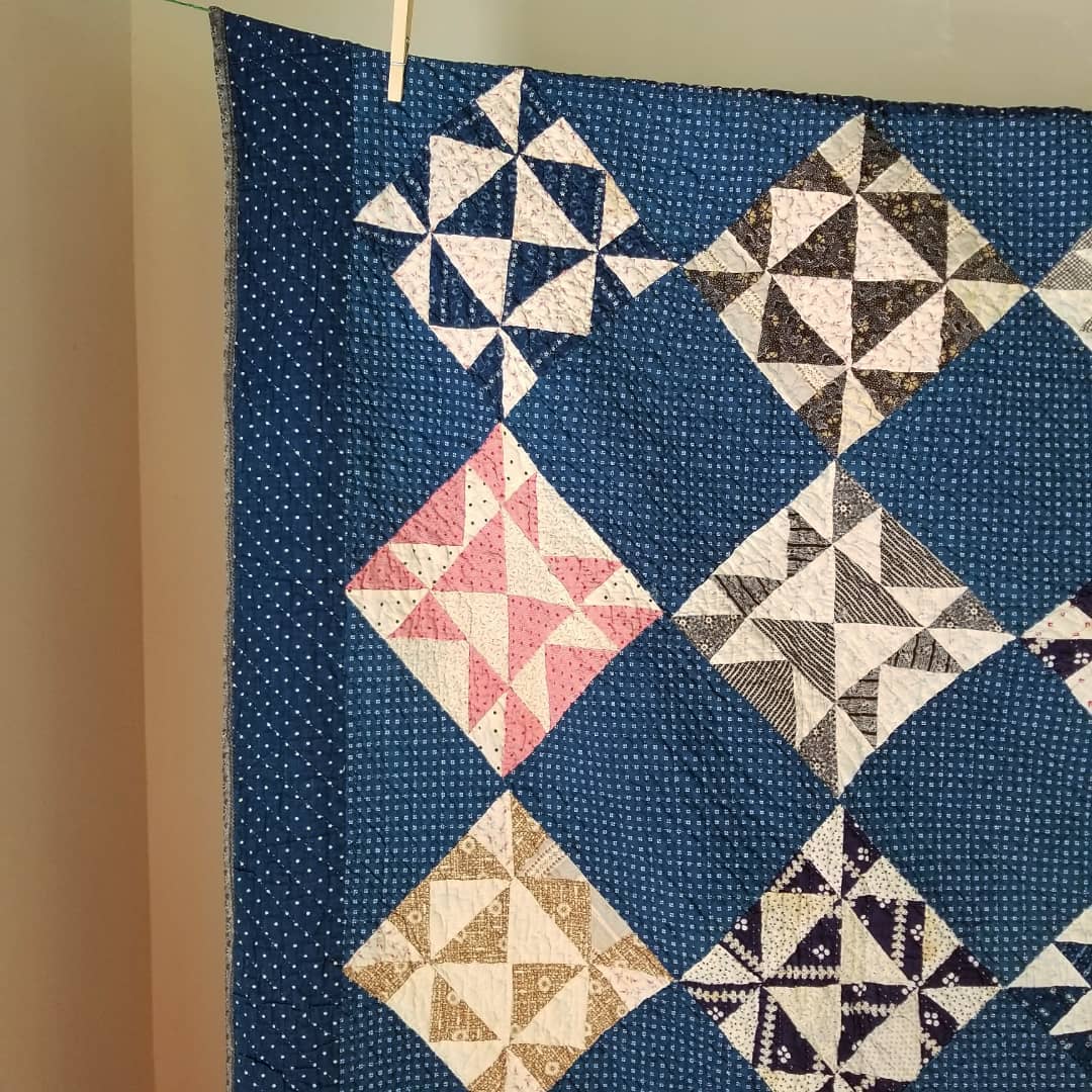 Indigo Quilt with Feed sack Backing