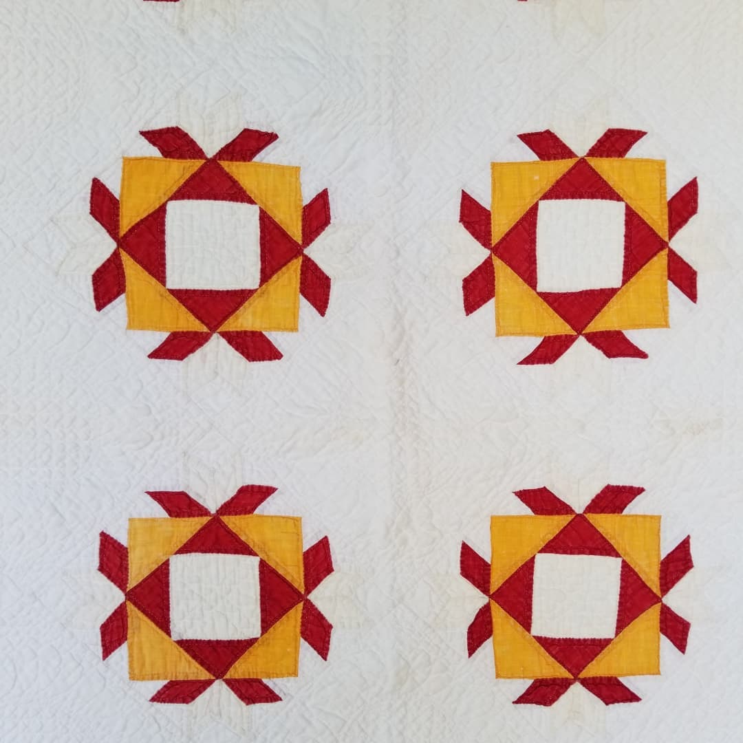 Red and Marigold Mosaic Quilt