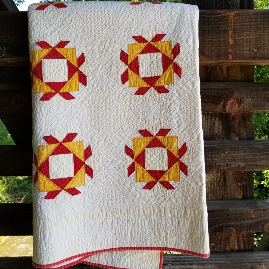 Red and Marigold Mosaic Quilt