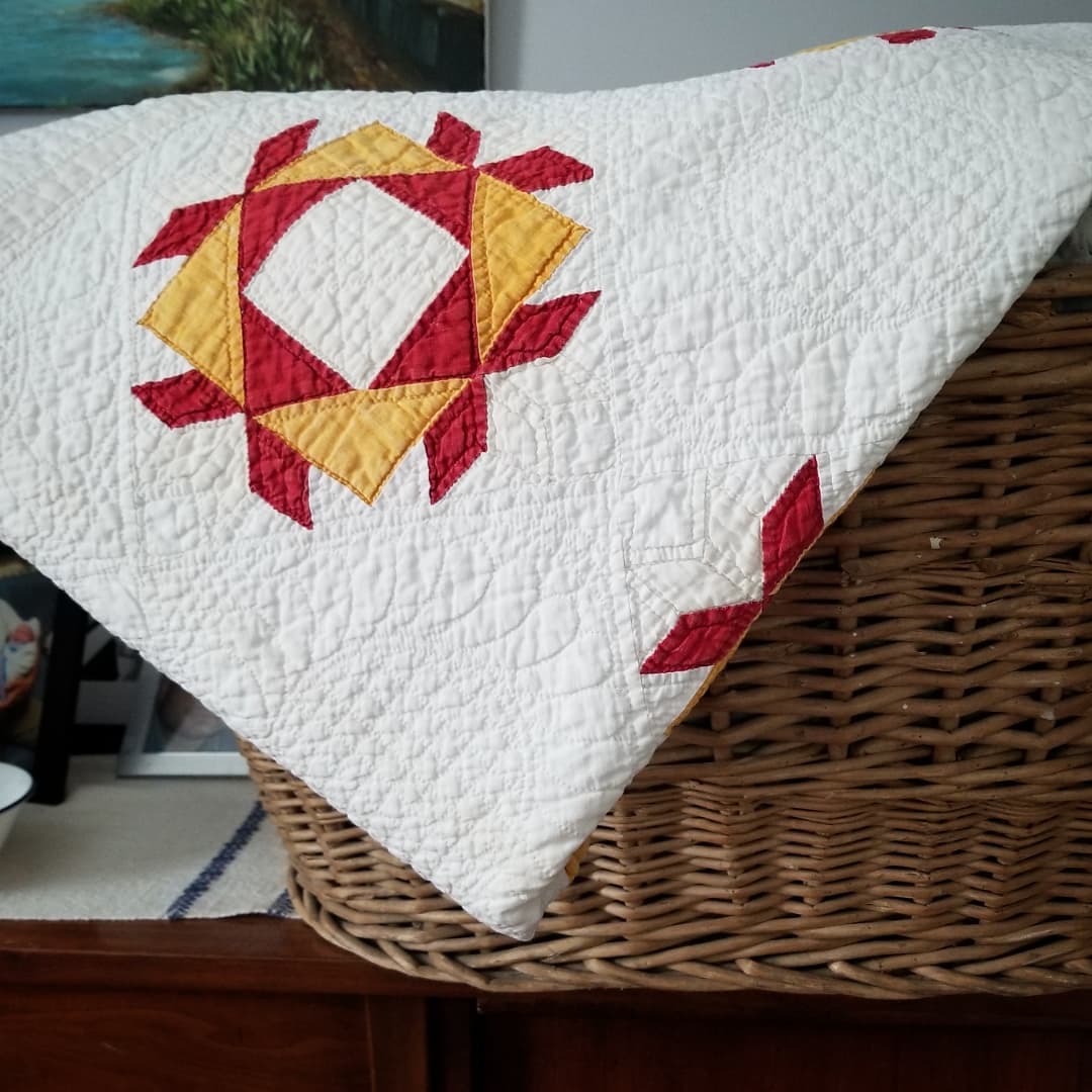 Red and Marigold Mosaic Quilt