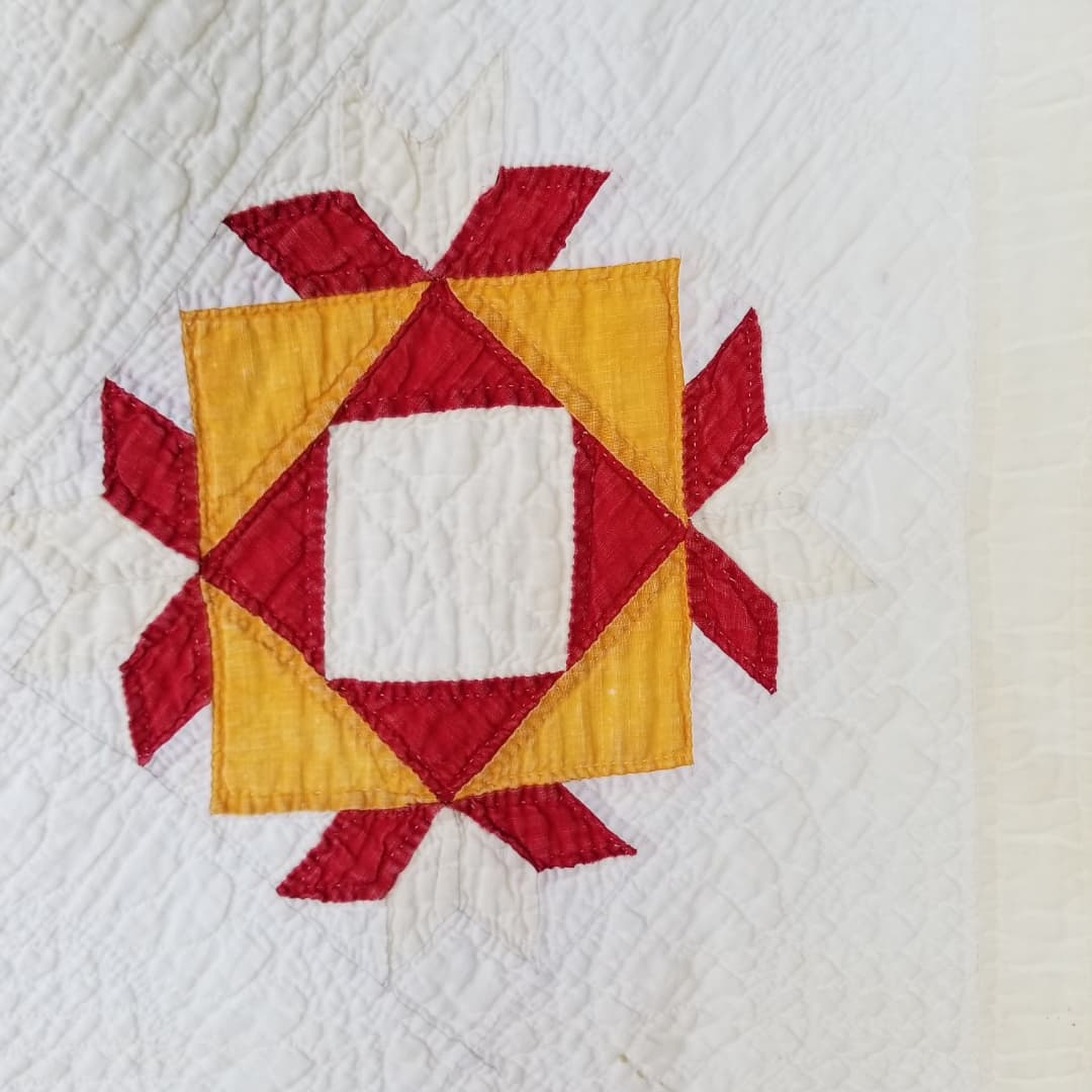 Red and Marigold Mosaic Quilt