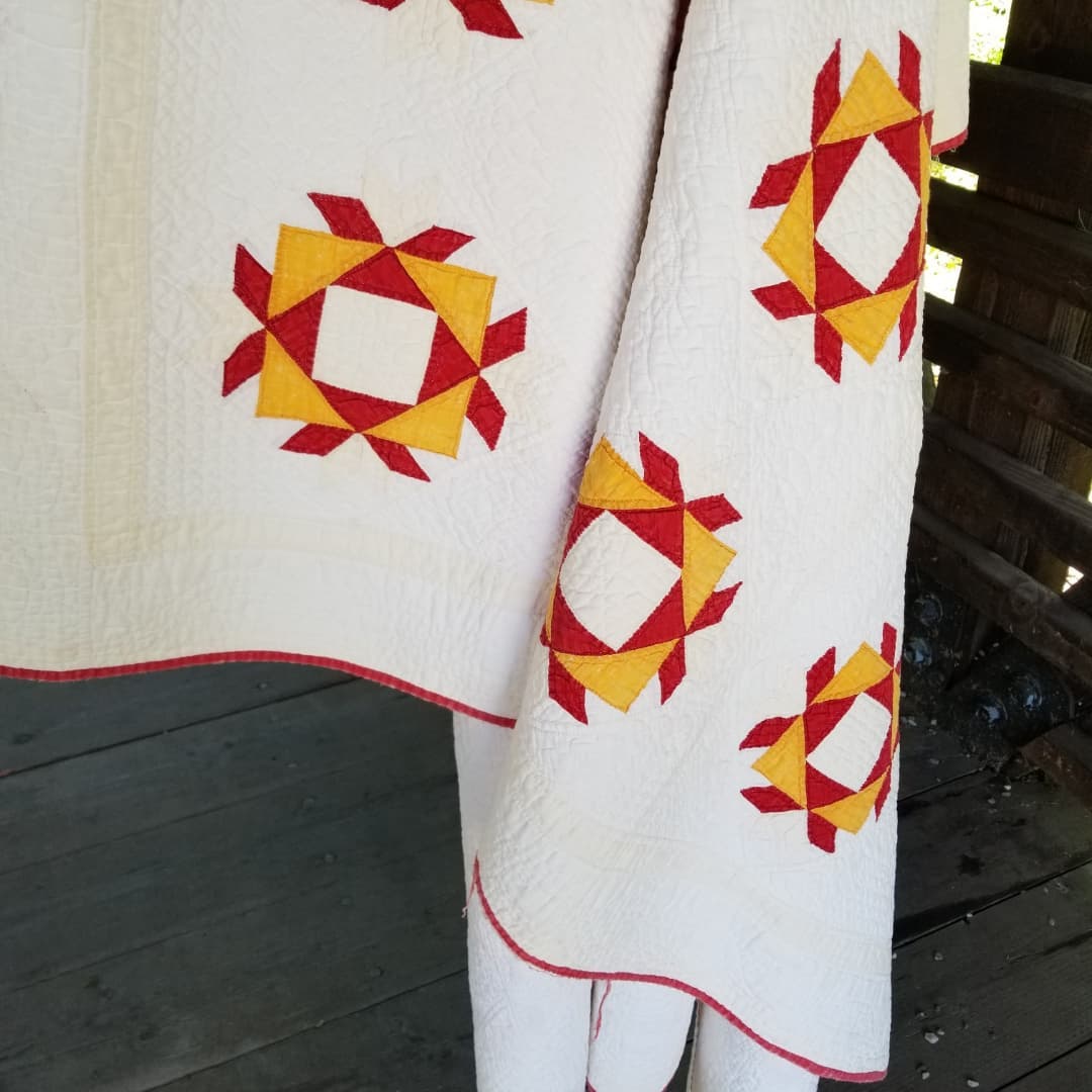 Red and Marigold Mosaic Quilt