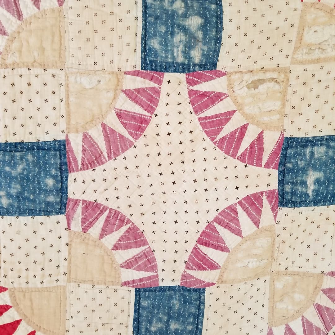 Indigo and Red, Feed Sack Quilt.