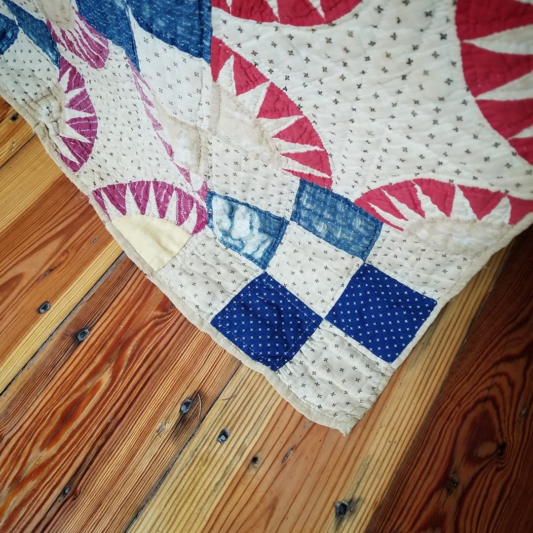 Indigo and Red, Feed Sack Quilt.