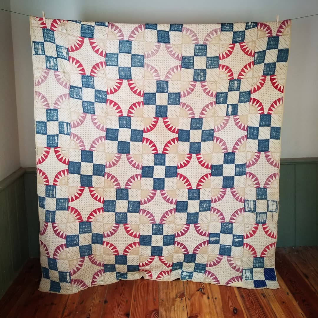Indigo and Red, Feed Sack Quilt.