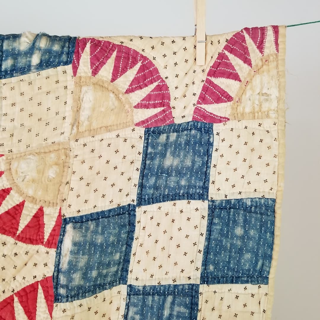 Indigo and Red, Feed Sack Quilt.