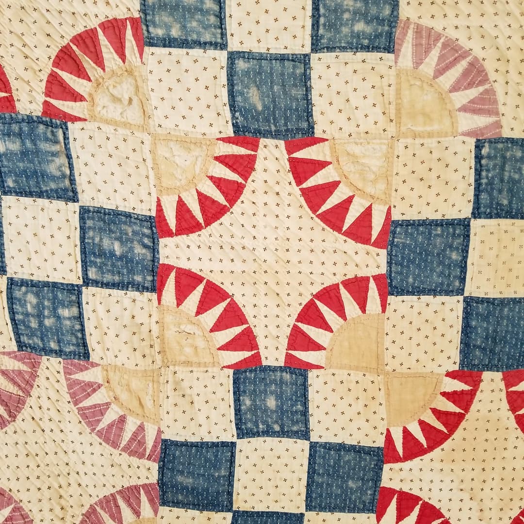 Indigo and Red, Feed Sack Quilt.