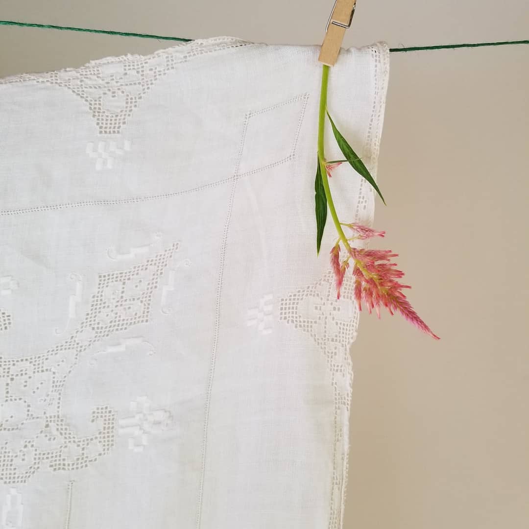 Antique, Italian, White, Embroidered Linen